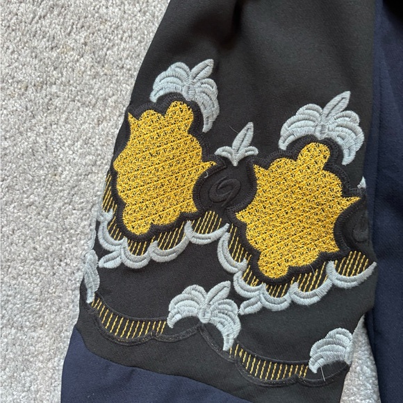 Anthropologie Black , Navy and Yellow Embellished Blouse with Mandarin Collar - Picture 2 of 8